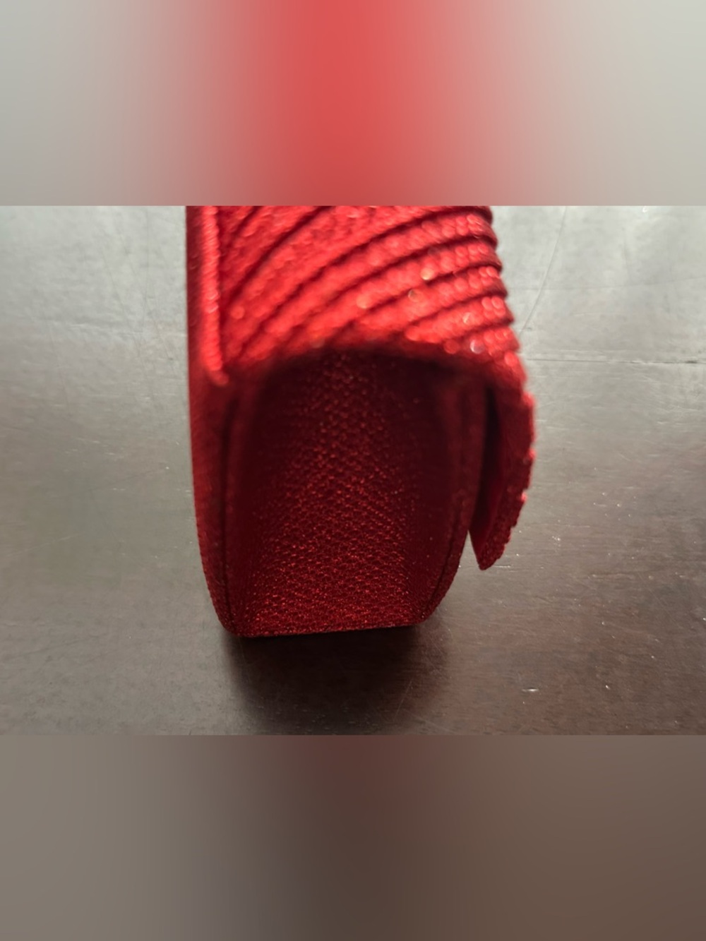 Red Textured Evening Clutch with Diagonal Detail - Picture 5 of 9